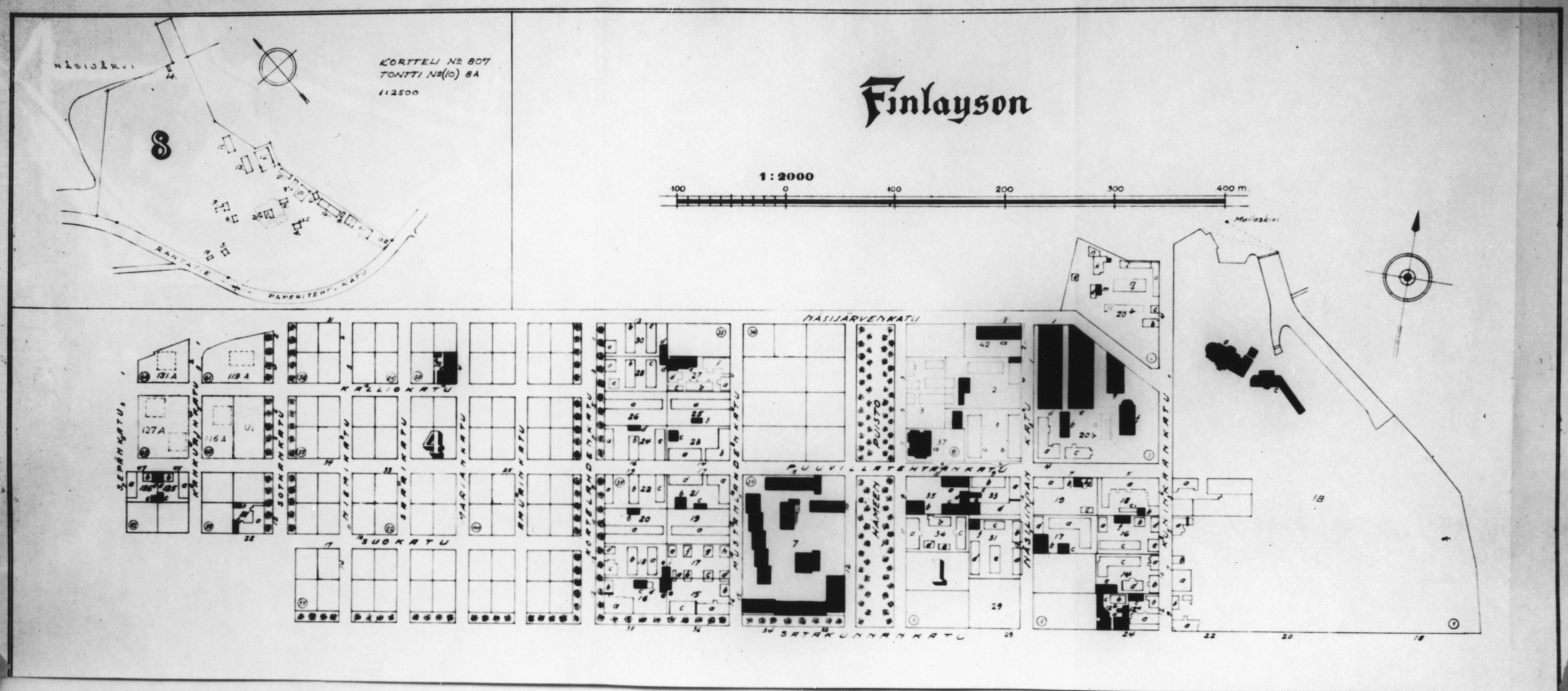 Tampereen Finlaysonin alueen tonttikartta.