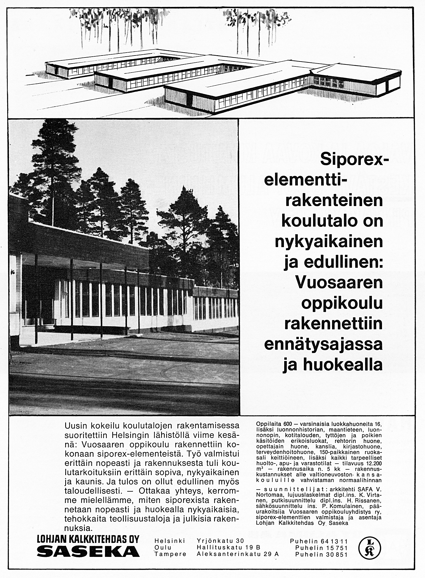 Kuvassa Arkkitehti-lehden mainos vuodelta 1965.