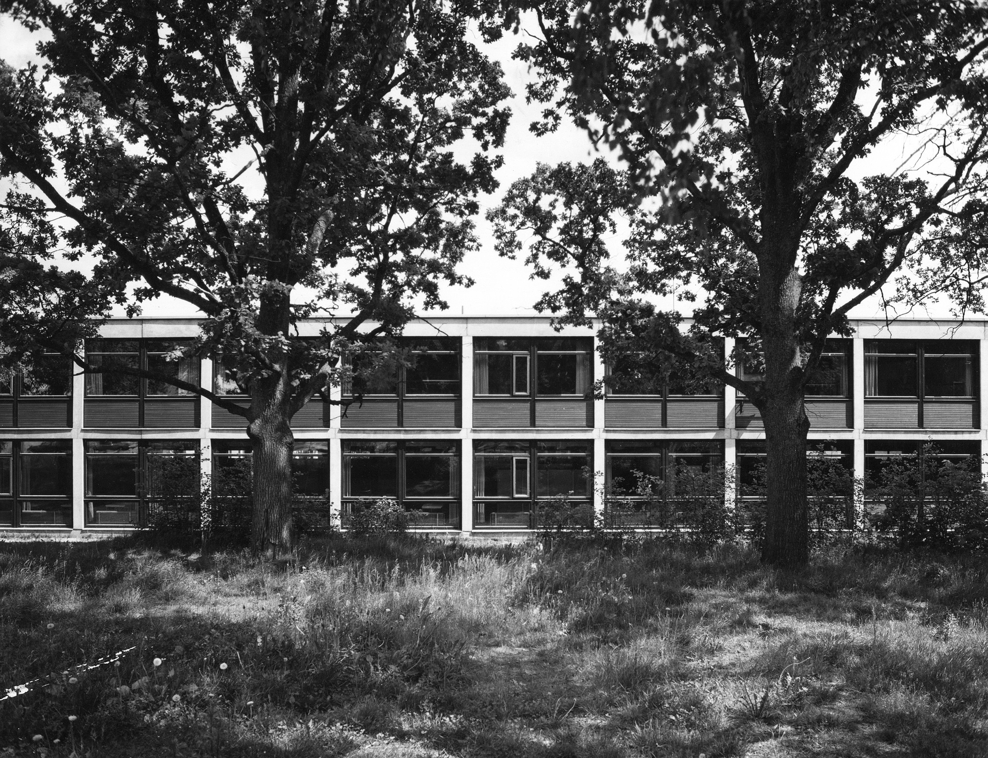 Vapaaniemen yhteiskoulu, Espoo 1970. Julkisivussa näkyy pilari-palkki -runko.