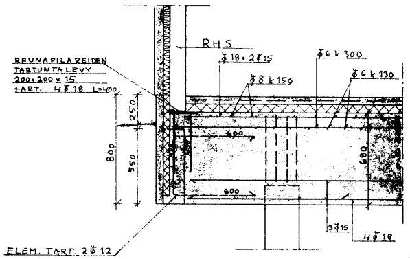 Hepokullan ABC, 1971, perusten rakenneleikkaus. Esimerkki erikoisemmasta rakennekokonaisuudesta. Massiivinen betonialapohja tukeutuu betonipaalujen varaan ja sen päältä lähtevät, yläpohjaa kantavat rakenteet ovat teräksisiä putkipilareita (RHS. Ulkoseinät ovat kevyitä ei-kantavia betonielementtejä.